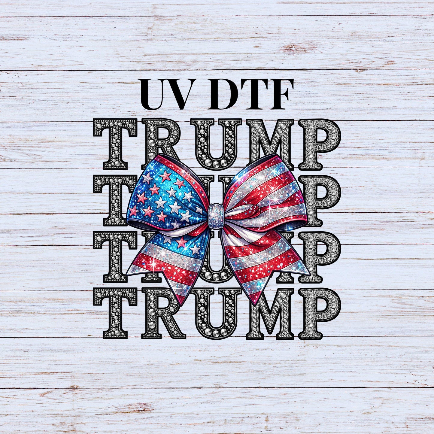 UV DTF Sticker print. Rhinestone Trump Girl decal, tumbler decal, permanent sticker. Uv wrap for glass can tumbler. #4284