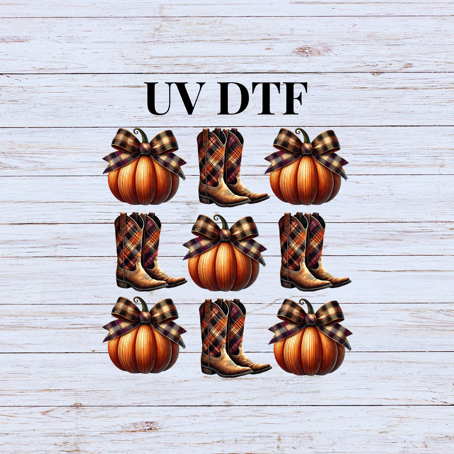 UV DTF Sticker print Fall Boots and Pumpkins Croquette decal, tumbler decal, permanent sticker. #7175