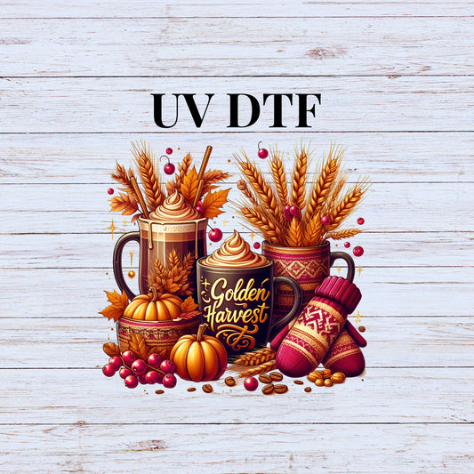 UV DTF Sticker print Golden Harvest fall grouping decal, tumbler decal, permanent sticker. #7184