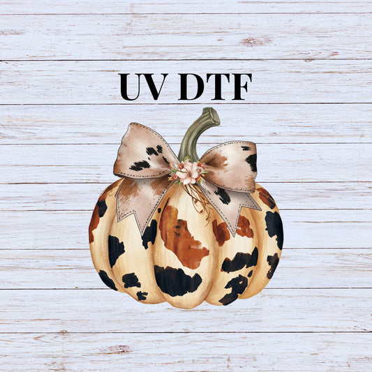UV DTF Sticker print Cow print pumpkin country western decal, tumbler decal, permanent sticker. #7185