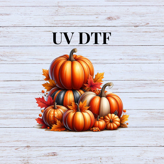 UV DTF Sticker print Autumn pumpkins fall grouping decal, tumbler decal, permanent sticker. #7186
