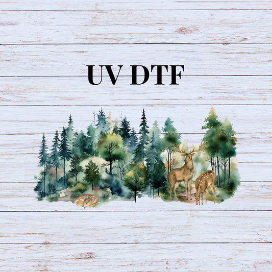 UV DTF Sticker print. Hunting Deer woods scene glass can or tumbler wrap decal, tumbler decal. UV wrap for glass can tumbler. #5210