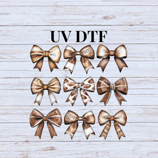 UV DTF Sticker print. Football tumbler croquette with football bows decal, tumbler decal, permanent sticker, tumbler. #9017