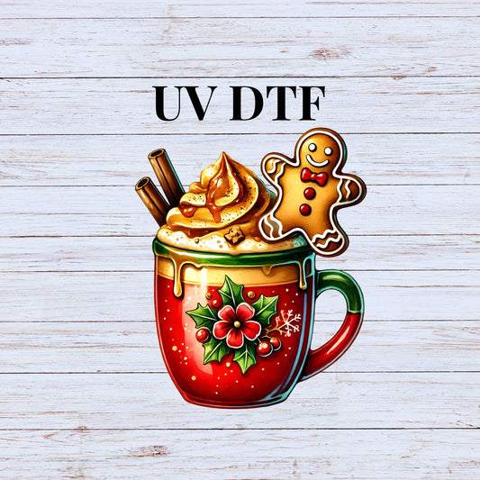 UV DTF Sticker print Gingerbread Christmas Coffee decal, tumbler decal, permanent sticker. #7122