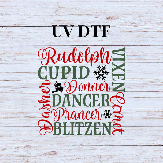 UV DTF Sticker print Reindeer subway names Christmas decal, tumbler decal, permanent sticker. #7128