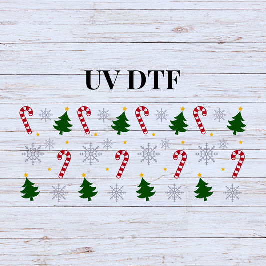 UV DTF Sticker print Trees, candy canes and snowflakes Christmas element sheet or wrap decal, tumbler decal, permanent sticker. #7130