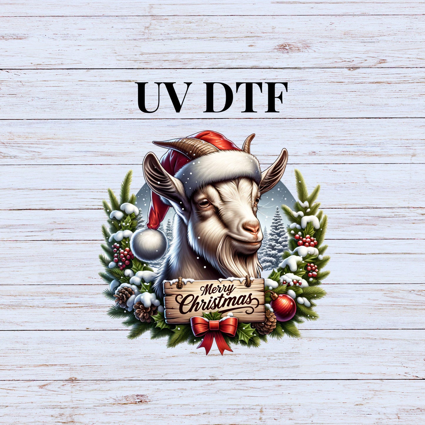 UV DTF Sticker print Christmas Goat Merry Christmas decal, tumbler decal, permanent sticker. Uv wrap for glass can tumbler. #7136