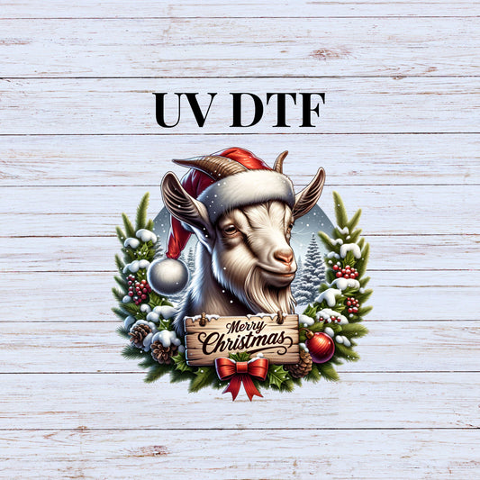 UV DTF Sticker print Christmas Goat Merry Christmas decal, tumbler decal, permanent sticker. Uv wrap for glass can tumbler. #7136