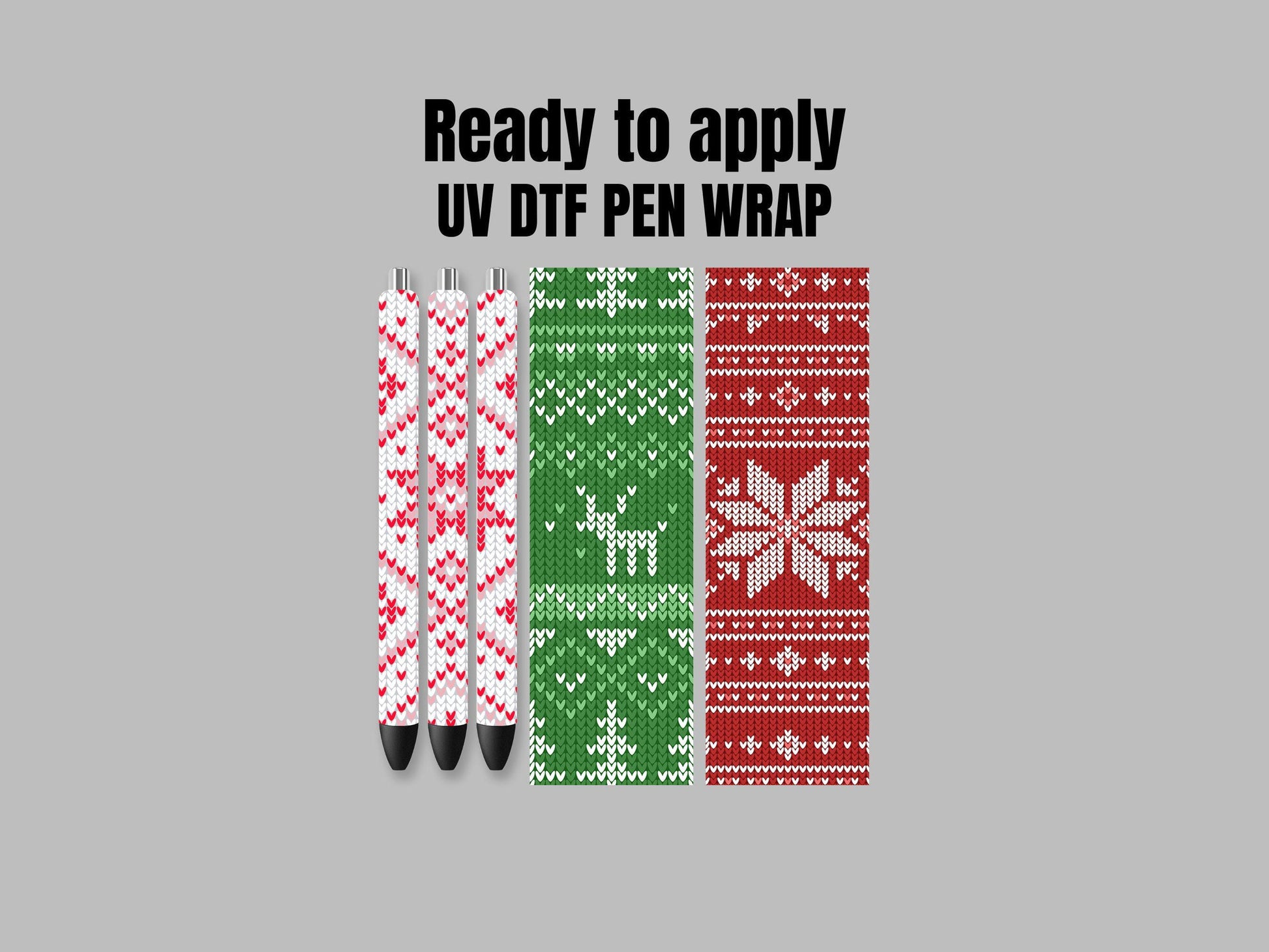 UV DTF Pen Wrap Ready To Apply Sticker Print. Full color Christmas knit Bundle of 3 Uv Dtf Pen wrap. #8020