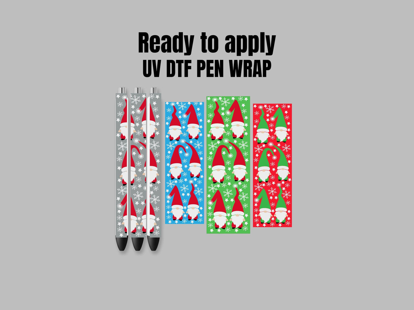 UV DTF Pen Wrap Ready To Apply Sticker Print. Full color Christmas Gnome Bundle of 4 Uv Dtf Pen wrap. #8023