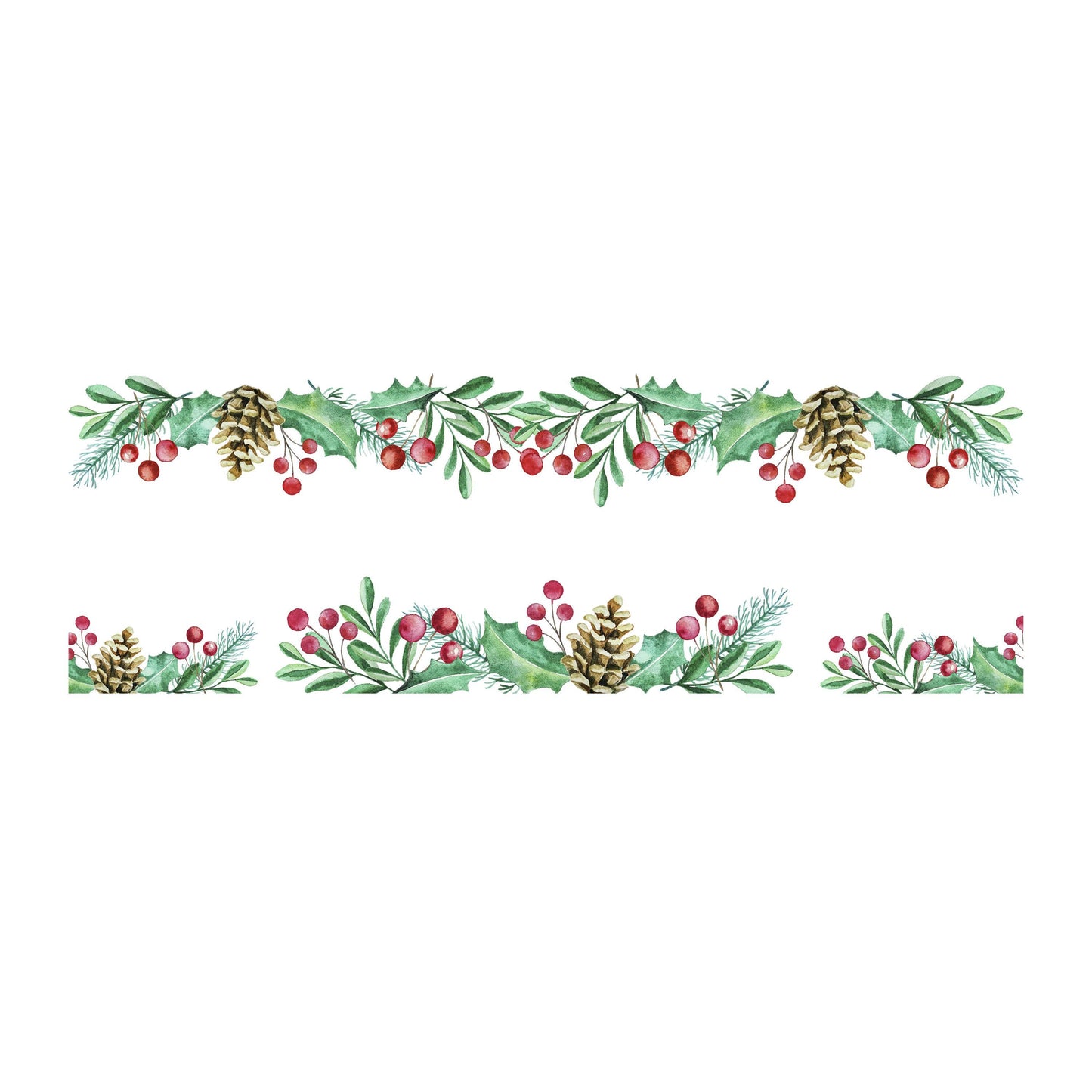 UV DTF Sticker print Holly leaves and pine cone wrap decal, tumbler decal, permanent sticker. #10090