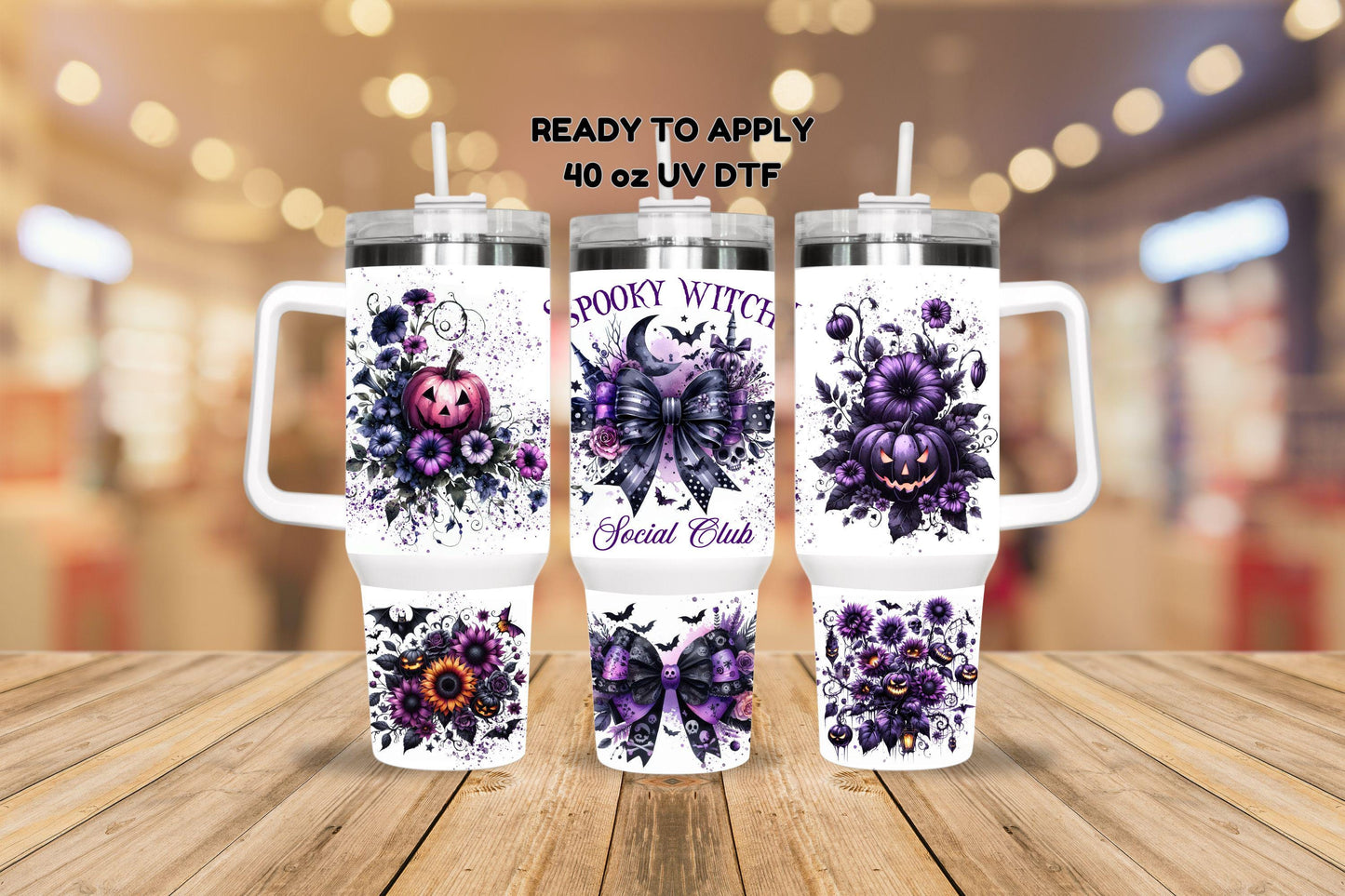 UV DTF 40 oz ready to apply Spooky witch social club tumbler wrap. Permanent sticker. UV wrap quencher #3044