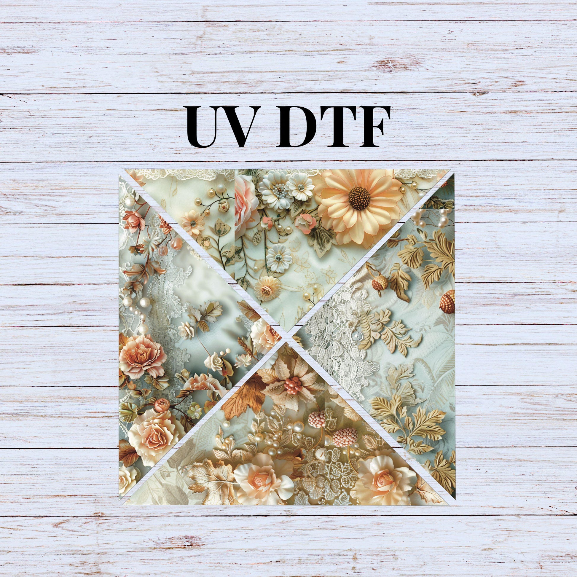 UV DTF Sticker print. Lace and Flowers 4 triangle V Split Helper tumbler wrap decal, tumbler decal. UV wrap for tumbler. #5213