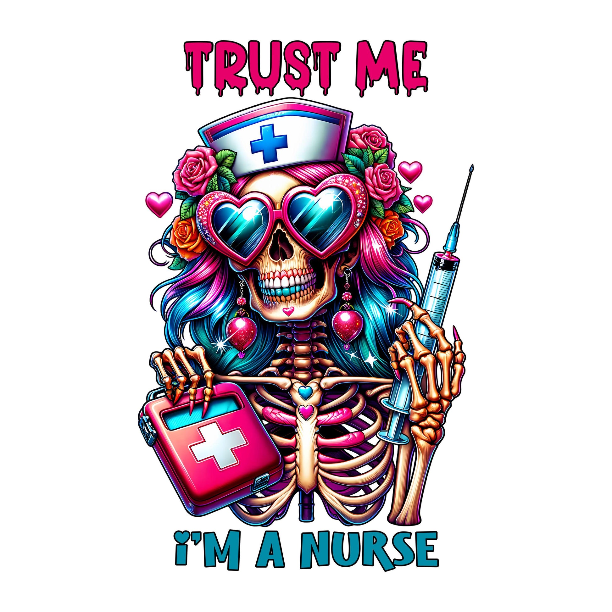 UV DTF Sticker print. Trust Me I'm A Nurse Skeleton Sarcastic decal permanent sticker. Uv wrap for glass can tumbler. #4290