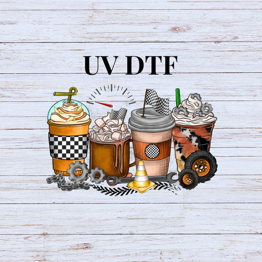 UV DTF Sticker print Racing coffee dirt racing decal, tumbler decal, permanent sticker. #10092