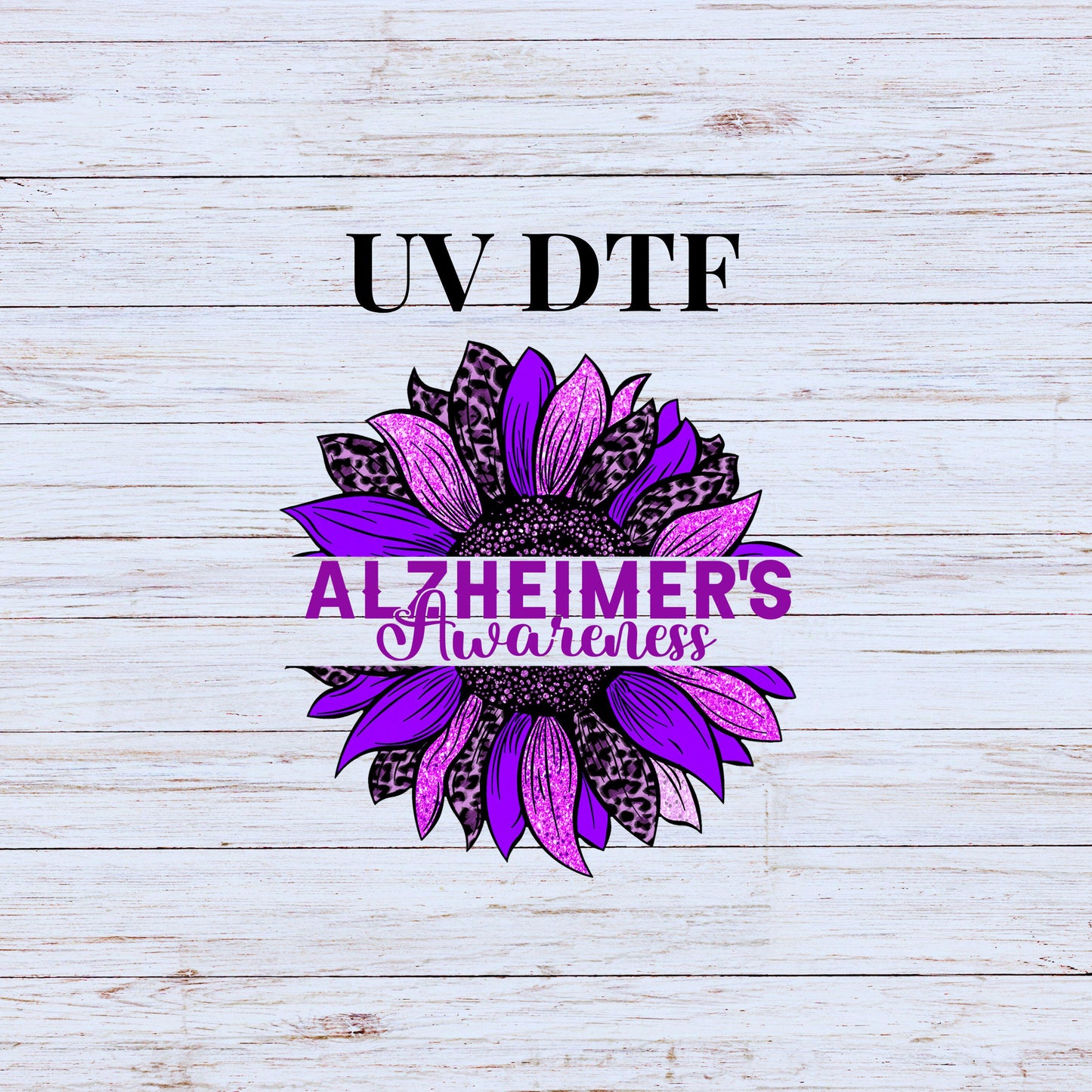 UV DTF Sticker print Alzheimer's Awareness purple sunflower ready to apply decal, tumbler decal, permanent sticker. Uv wrap tumbler.#4277