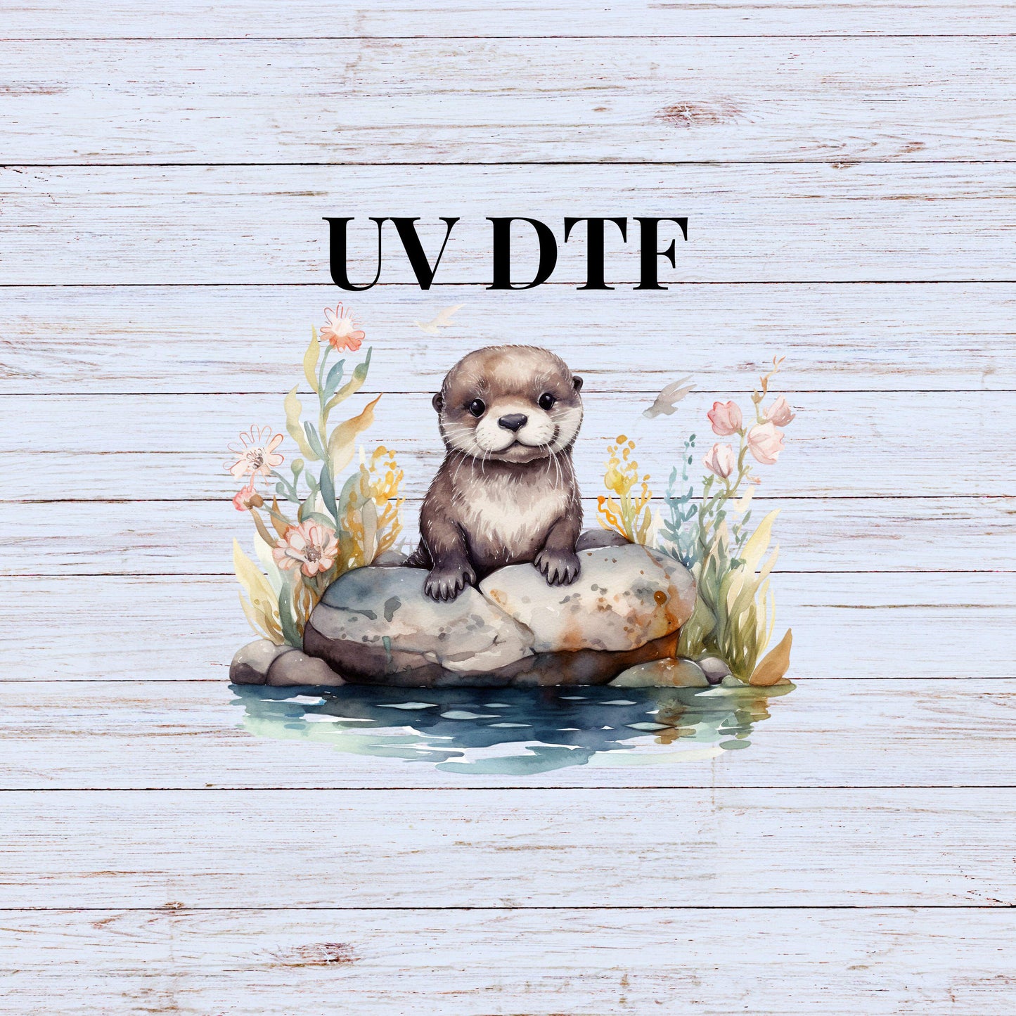 UV DTF Sticker print Otter on rocks in lake cute decal, tumbler decal, permanent sticker. #1040