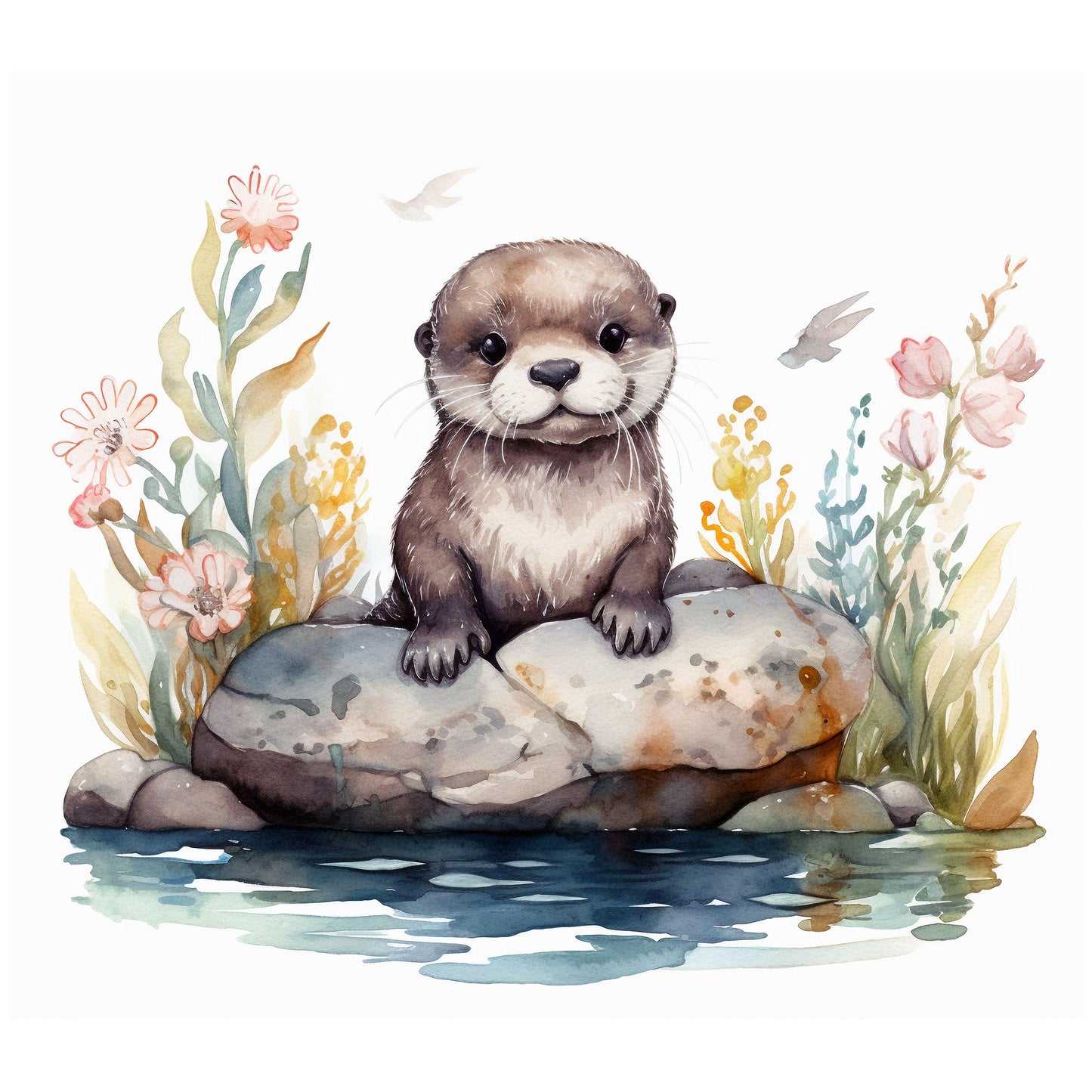 UV DTF Sticker print Otter on rocks in lake cute decal, tumbler decal, permanent sticker. #1040