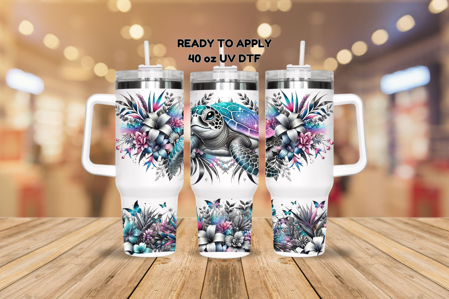 UV DTF 40 oz ready to apply Sea Turtle grey and color pops decal , quencher tumbler decal, permanent sticker. UV wrap quenchers .#3053