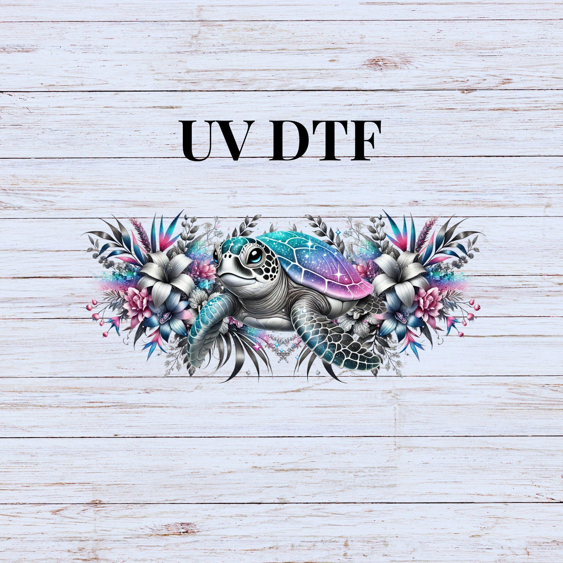 UV DTF Sticker print. Sea Turtle with color pops and grey tone tumbler wrap decal, tumbler decal. UV wrap for glass can tumbler. #5208