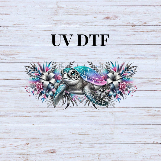 UV DTF Sticker print. Sea Turtle with color pops and grey tone tumbler wrap decal, tumbler decal. UV wrap for glass can tumbler. #5208