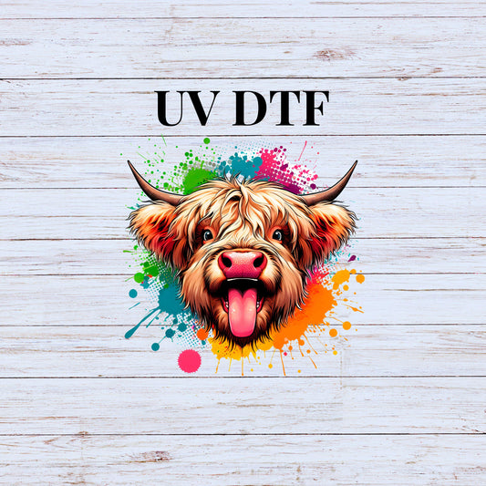 UV DTF Sticker print. Cow paint splash funny cow decal, tumbler decal. UV wrap for glass can tumbler.#1041