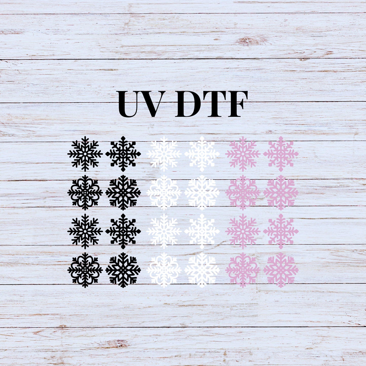 UV DTF Sticker print Christmas snowflake bundle of 8 decals, tumbler decal, permanent sticker. #7190