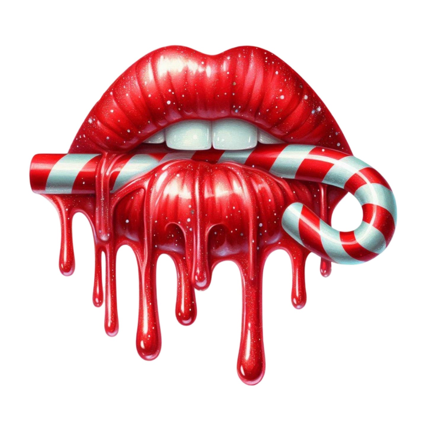 UV DTF Sticker print Candy Cane Drip Lips decal, tumbler decal, permanent sticker. #7193