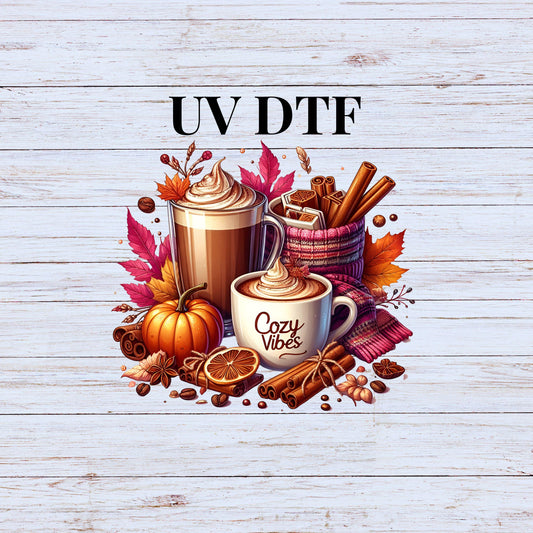 UV DTF Sticker print Cozy Vibes fall grouping decal, tumbler decal, permanent sticker. #7177
