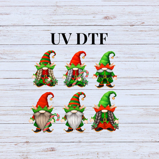 UV DTF Sticker print Christmas Elf Gnome bundle of 6 decals, tumbler decal, permanent sticker. #7187