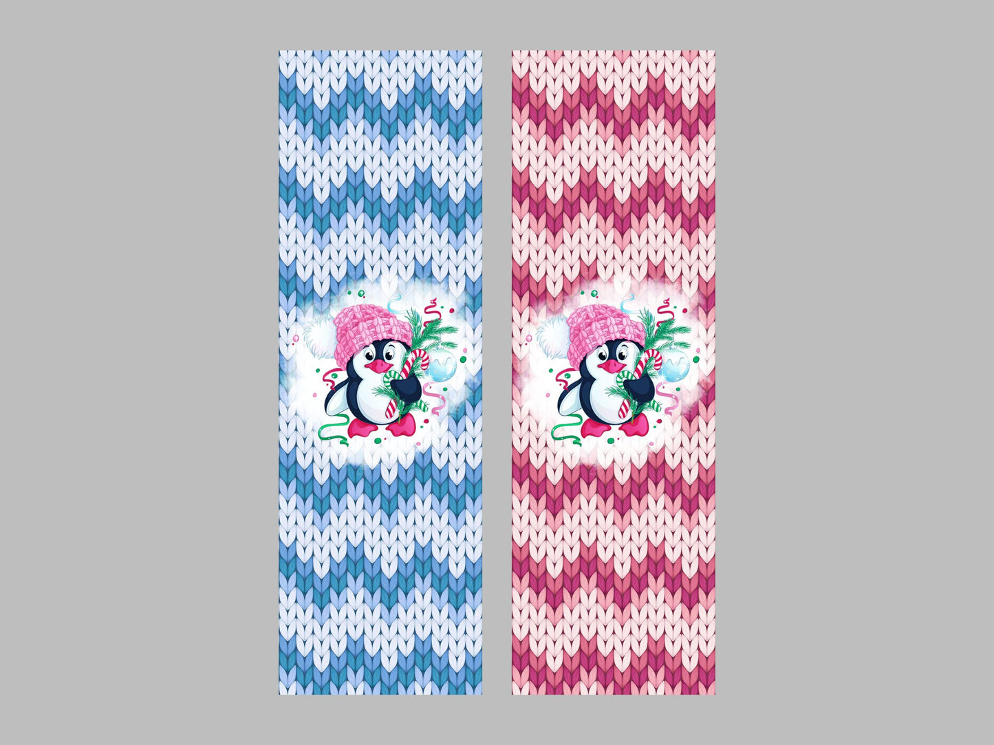 UV DTF Pen Wrap Ready To Apply Sticker Print. Full color Christmas Penguin knit Bundle of 2 Uv Dtf Pen wrap. #8024