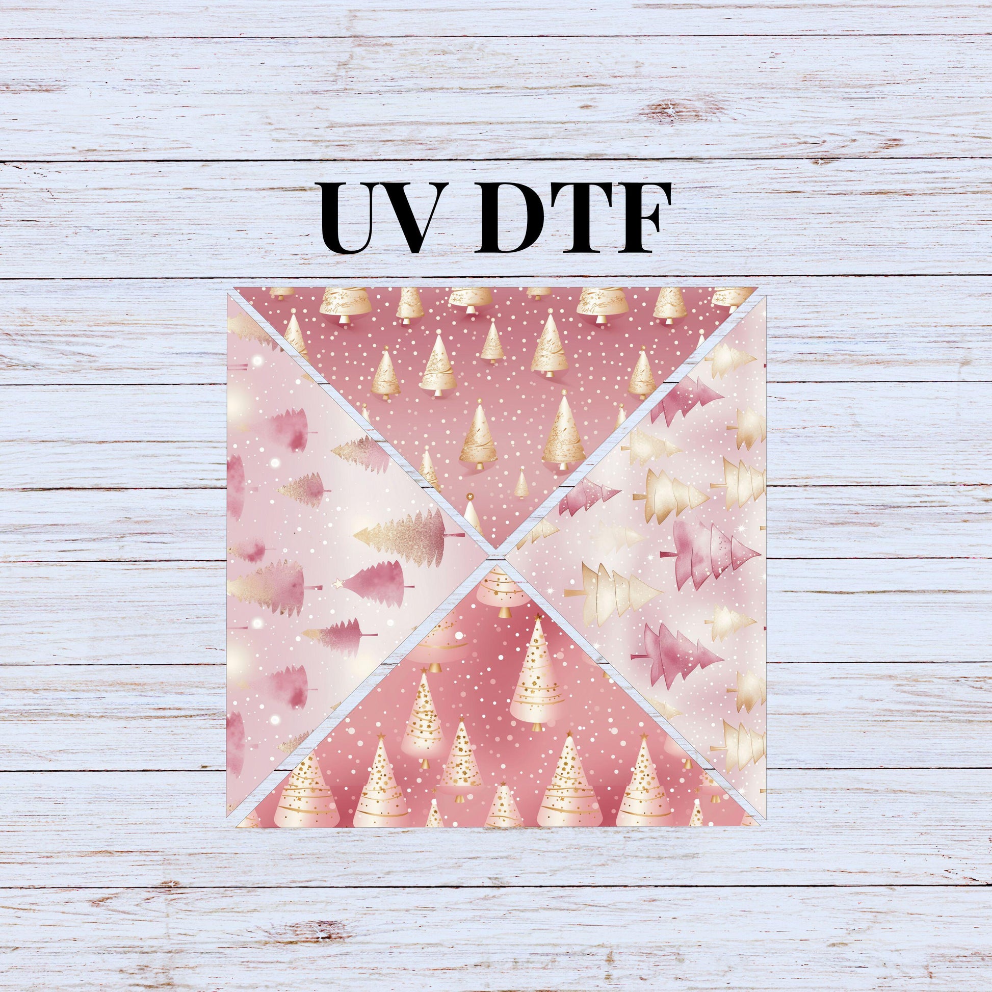 UV DTF Sticker print. Pink Trees 4 triangle V Split Helper tumbler wrap decal, tumbler decal. UV wrap for tumbler. #5213