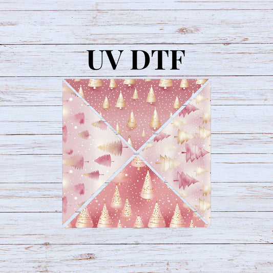 UV DTF Sticker print. Pink Trees 4 triangle V Split Helper tumbler wrap decal, tumbler decal. UV wrap for tumbler. #5213