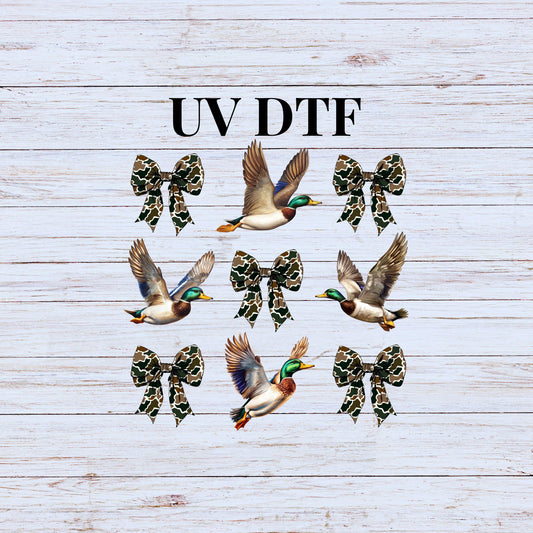 UV DTF Sticker print Camo Duck with Bows Croquette decal, tumbler decal, permanent sticker. #9022