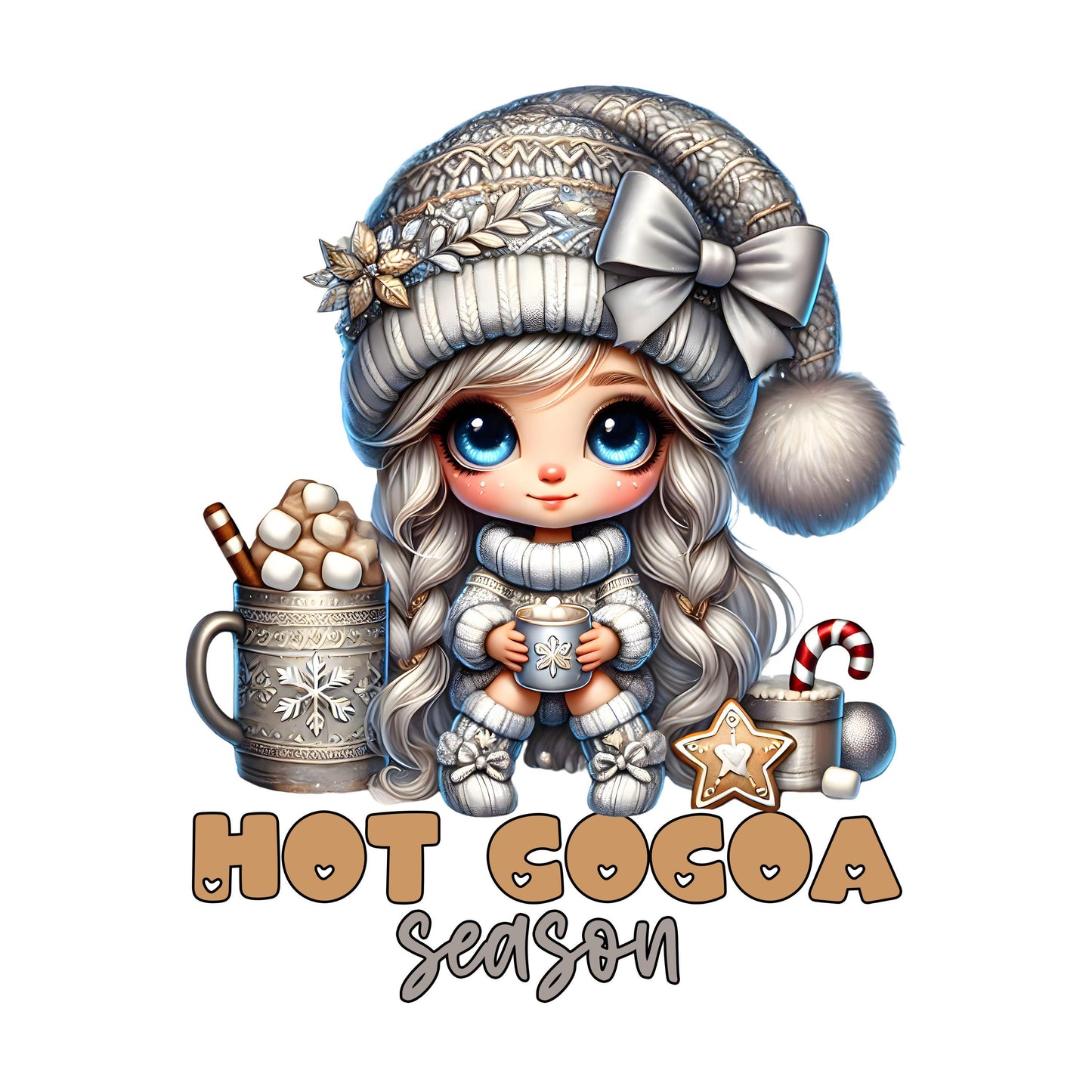 UV DTF Sticker print Hot Cocoa Season Cutie Silver and Gold Christmas decal, tumbler decal, permanent sticker. #7209