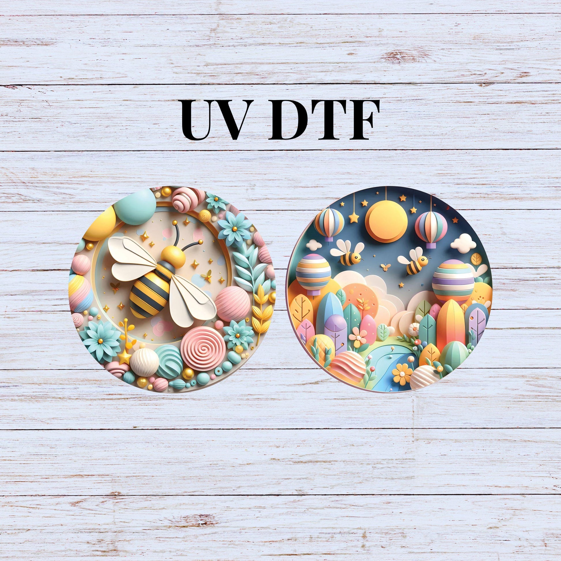 UV DTF Sticker print Bee 3D pattern Christmas 2pk round Christmas Ornament decals, tumbler decal, permanent sticker.#7232