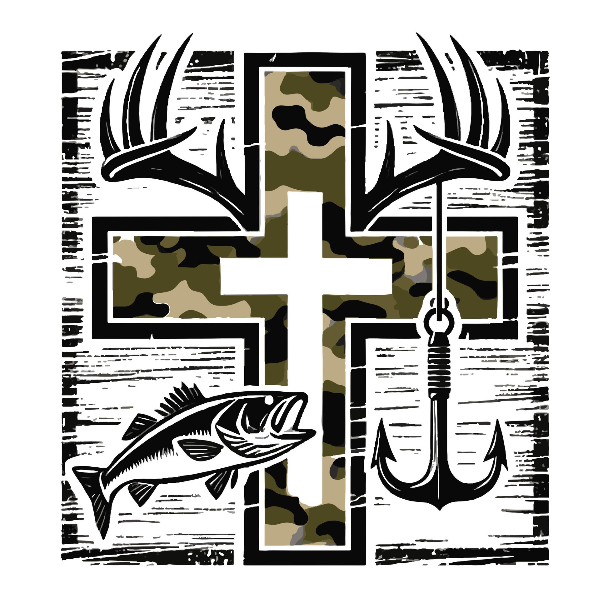 UV DTF Sticker print. Camo hunters cross decal, tumbler decal, permanent sticker. UV wrap for glass can tumbler. #9027