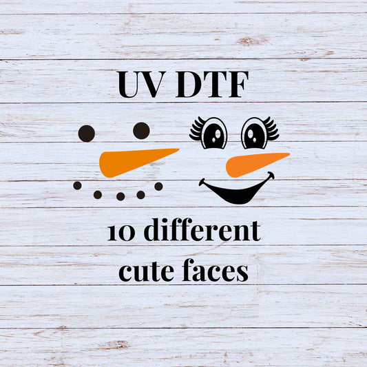 UV DTF Sticker print. 10 different Snowman faces Christmas ornament decal, tumbler decal. UV wrap for glass can tumbler.#7198