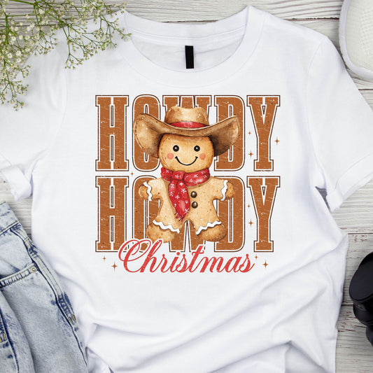 DTF ready to press transfer. Howdy Christmas Gingerbread man. Direct to film heat press transfer. DTF Print, Heat Transfer #11042