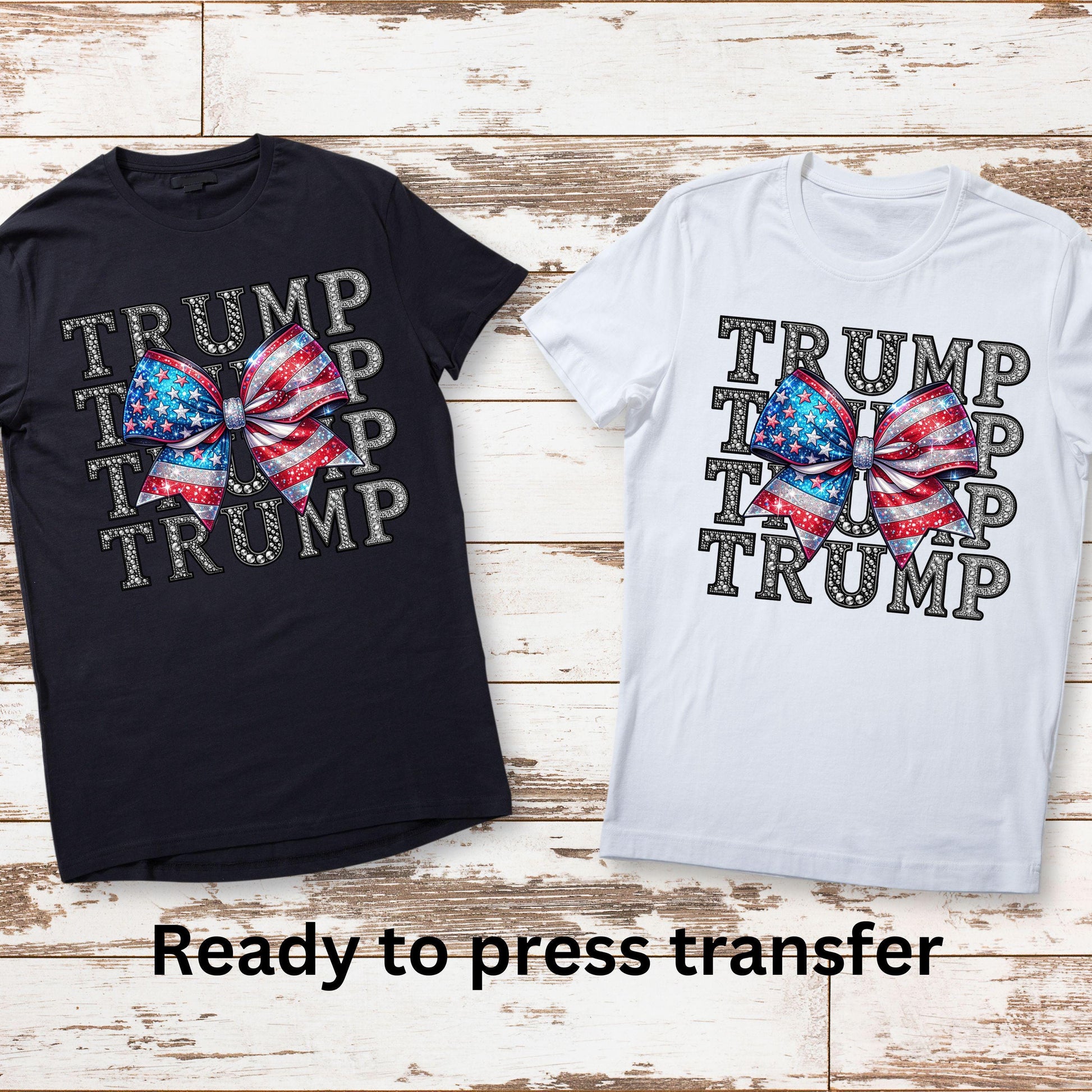 DTF ready to press transfer. Rhinestone Trump Girl patriotic flag. Direct to film heat press transfer. DTF Print, Heat Transfer #11049