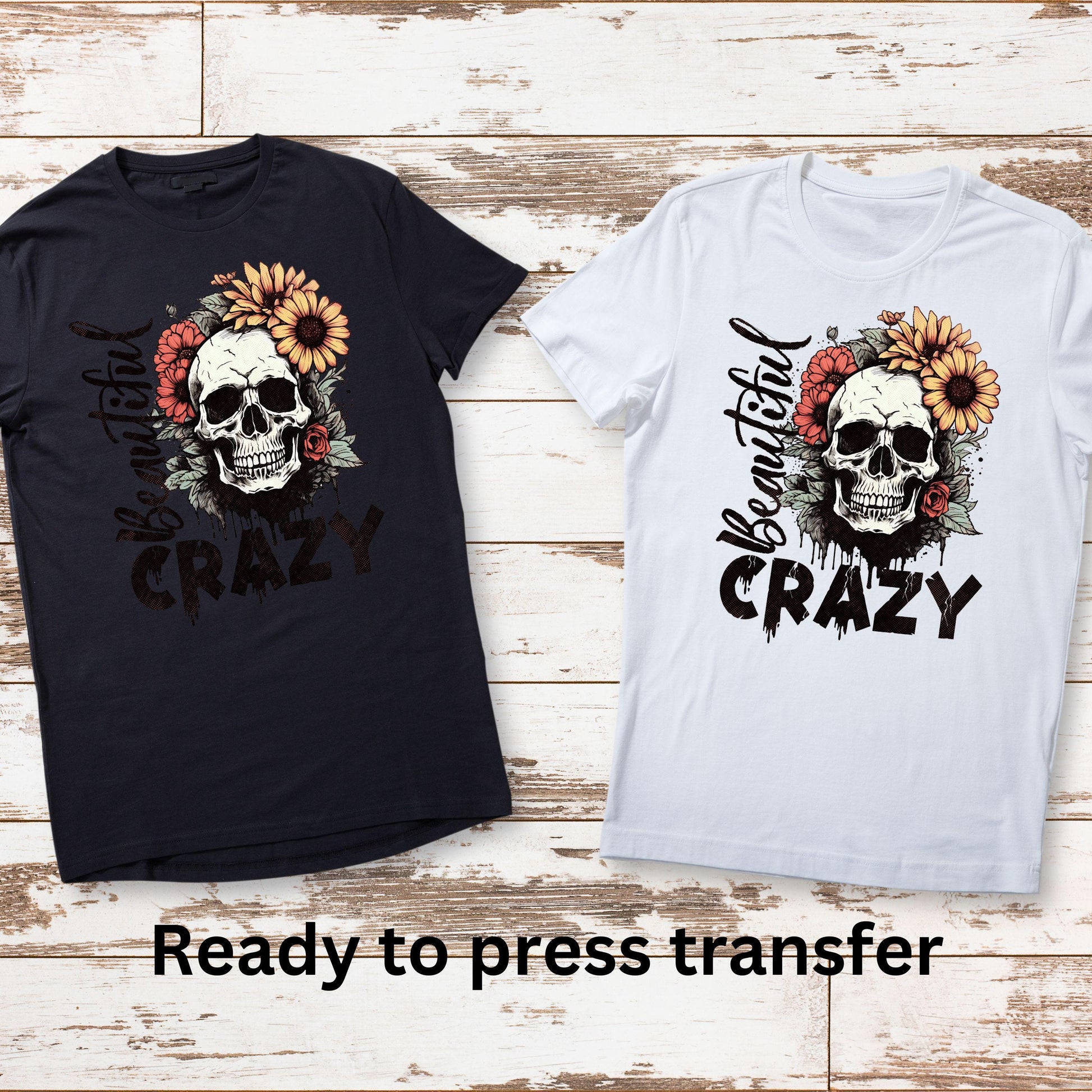 DTF ready to press transfer. Beautiful crazy skull. Direct to film heat press transfer. DTF Print, Heat Transfer #11053