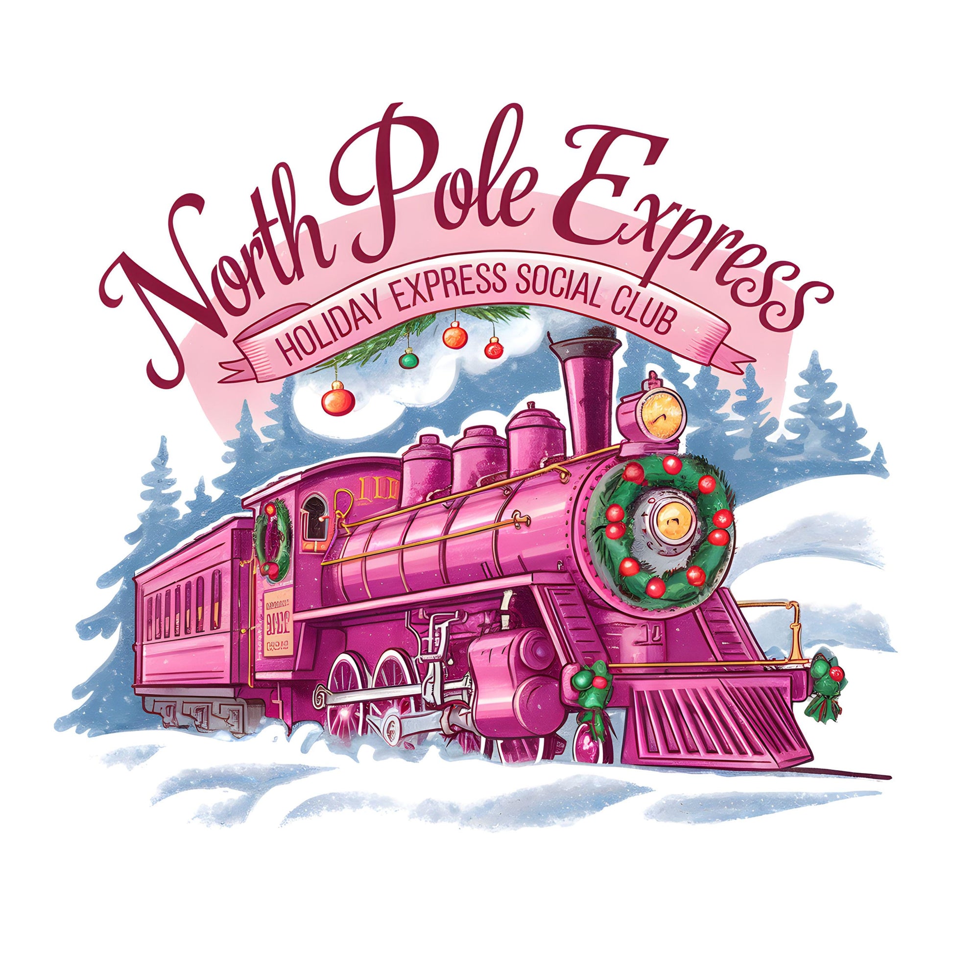 UV DTF Sticker print Pink North Pole Express Train Christmas decal, tumbler decal, permanent sticker. #7208