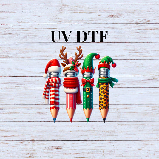 UV DTF Sticker print Christmas pencils Elf Santa and Reindeer decal, tumbler decal, permanent sticker. #7212