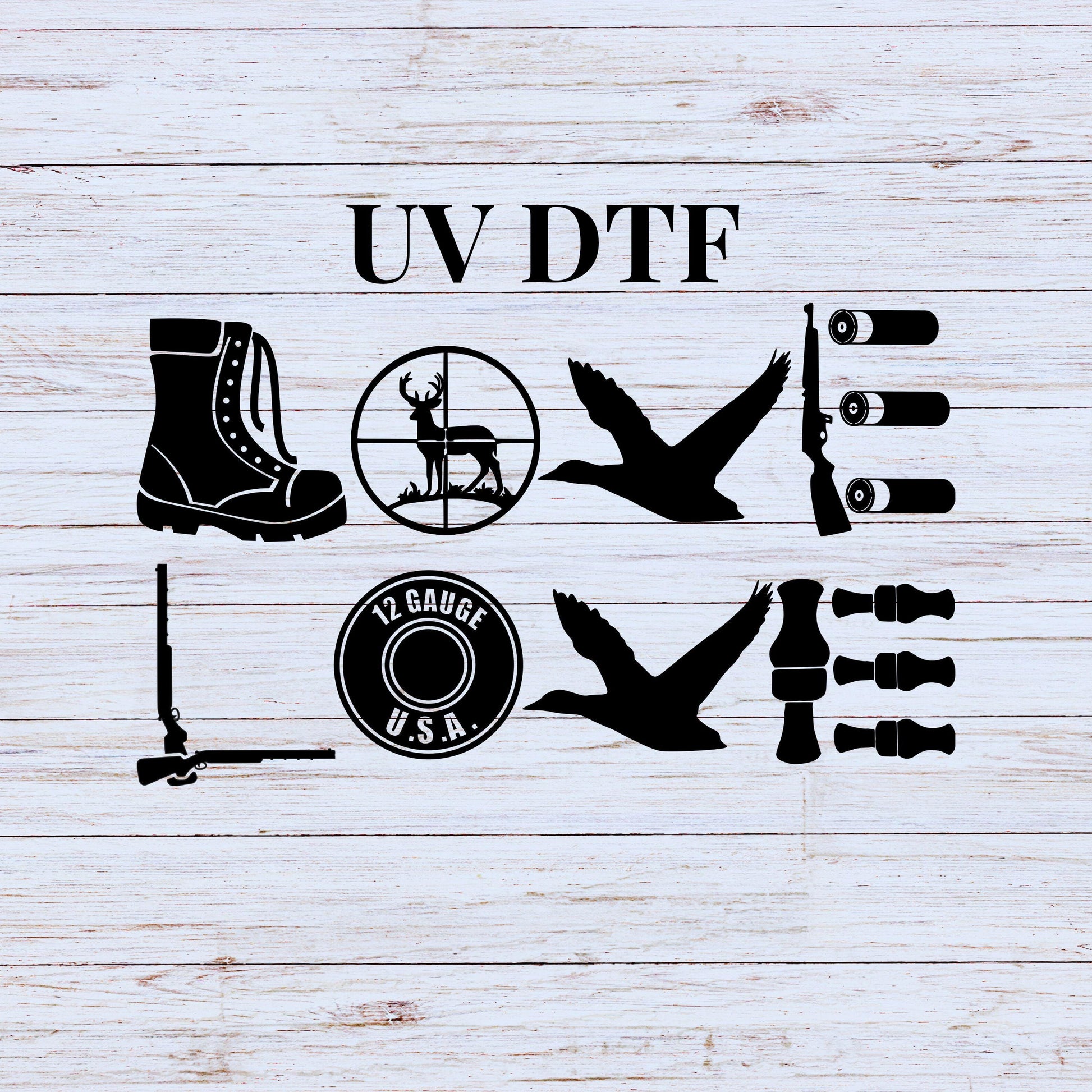 UV DTF Sticker print. Hunting deer or duck Love decal, tumbler decal, permanent sticker. UV wrap for glass can tumbler. #9023