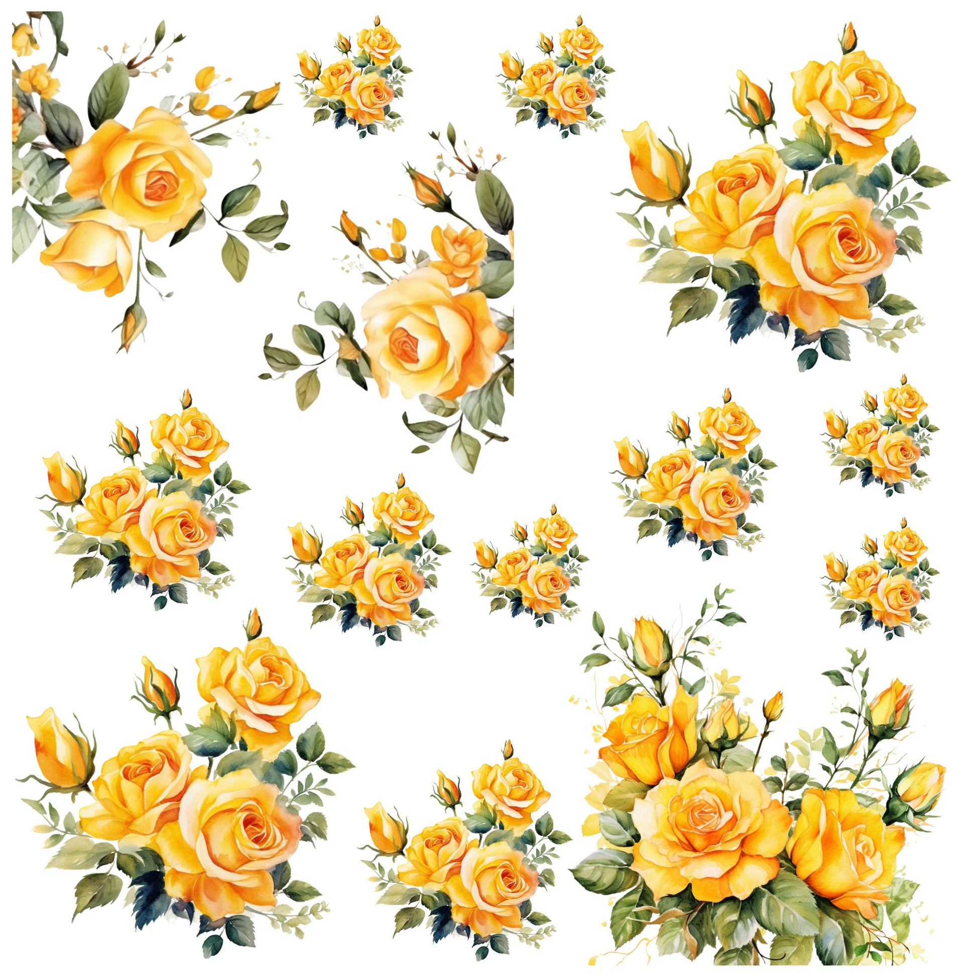 UV DTF Sticker prints. Yellow Rose flower element sheet bundle decal, permanent sticker. UV wrap for glass can tumbler. #10098