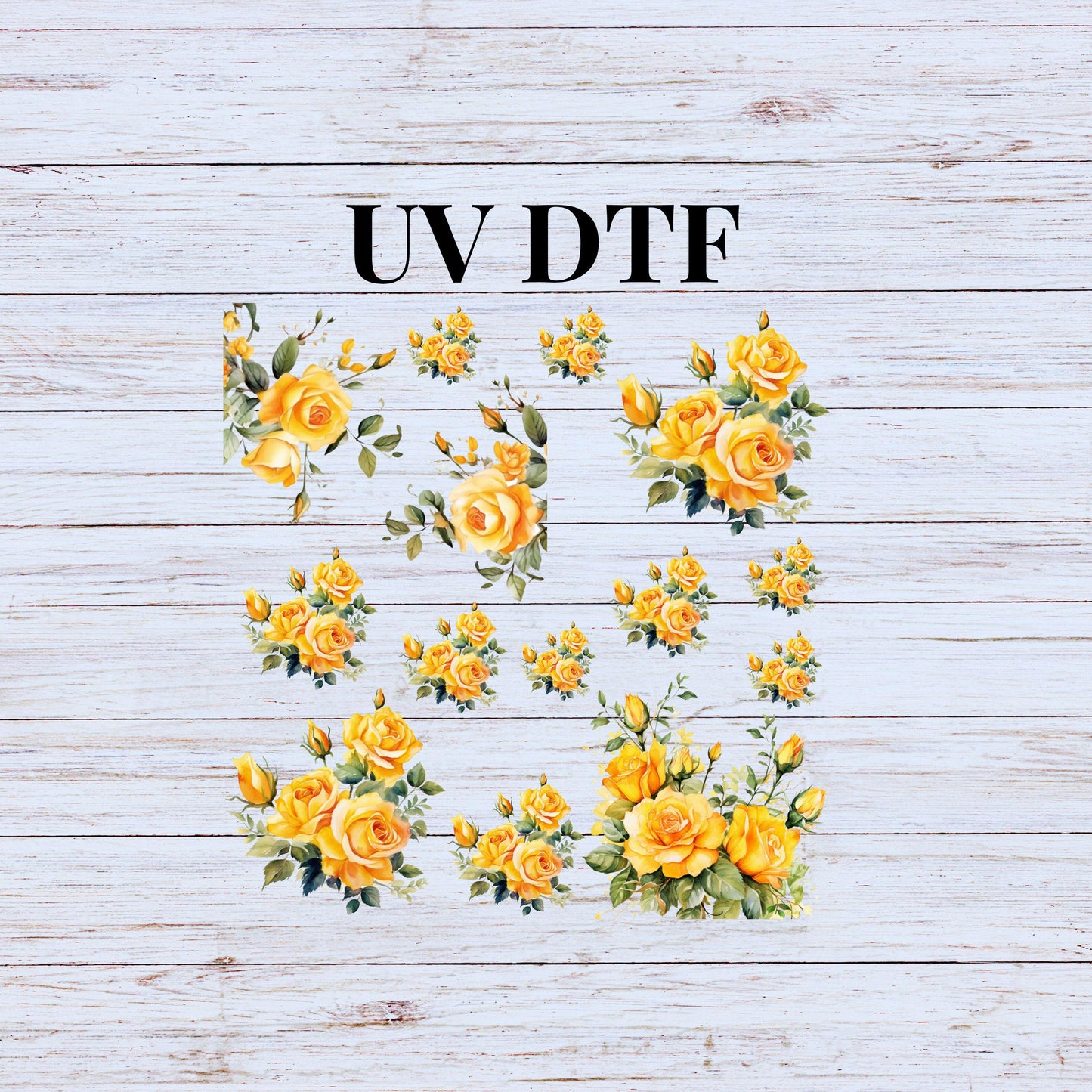 UV DTF Sticker prints. Yellow Rose flower element sheet bundle decal, permanent sticker. UV wrap for glass can tumbler. #10098