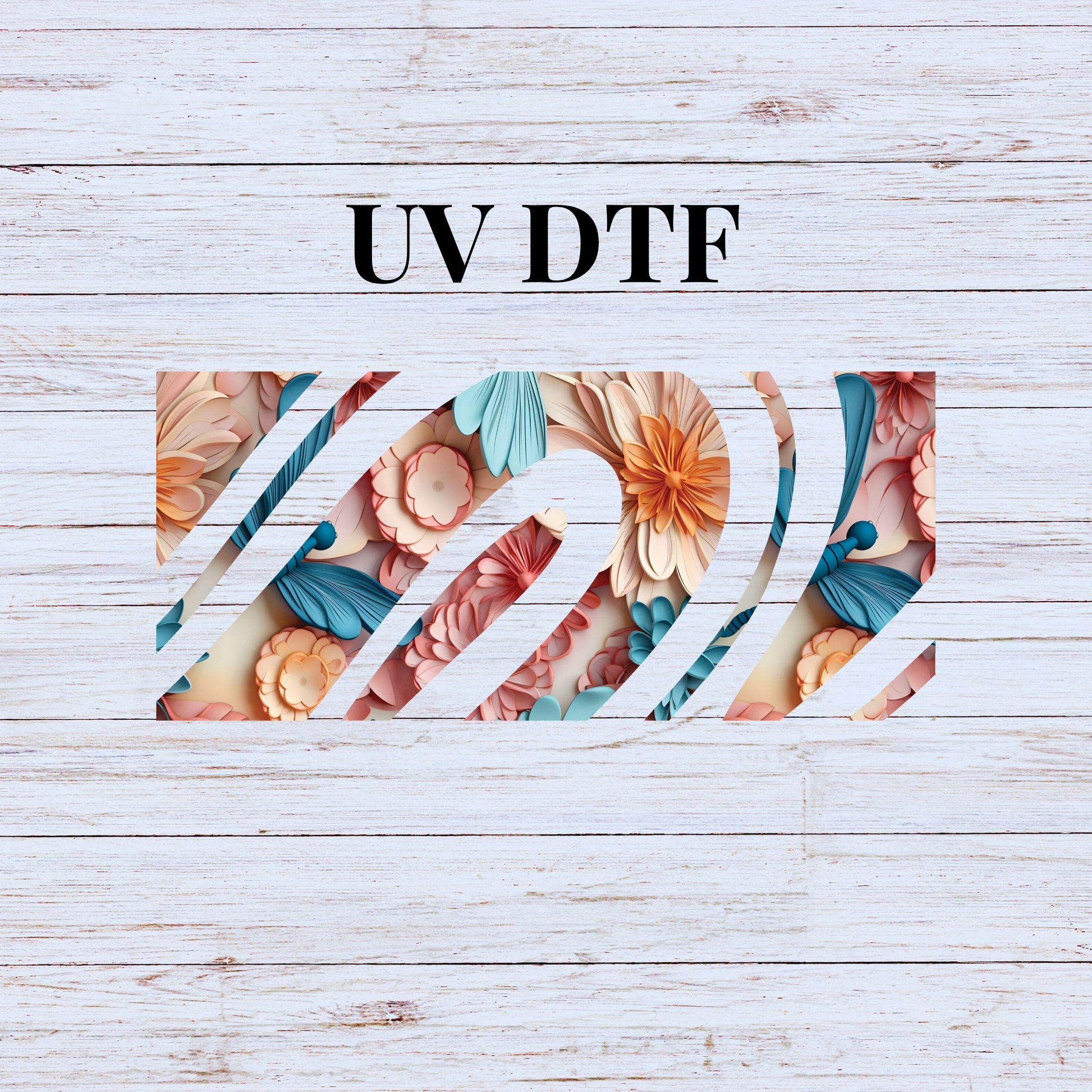 UV DTF Sticker print. 3D dragonfly and flowers wrap decal, tumbler decal. UV wrap for glass can tumbler. #5231