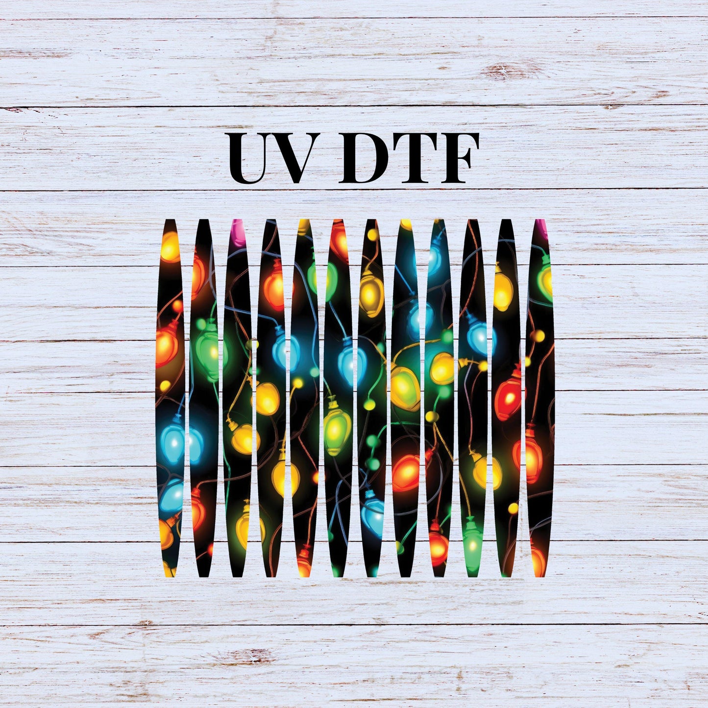 UV DTF Sticker print. Christmas lights stripe pattern template wrap for 20 oz tumblers or diy project made with UV dtf decals. #5233