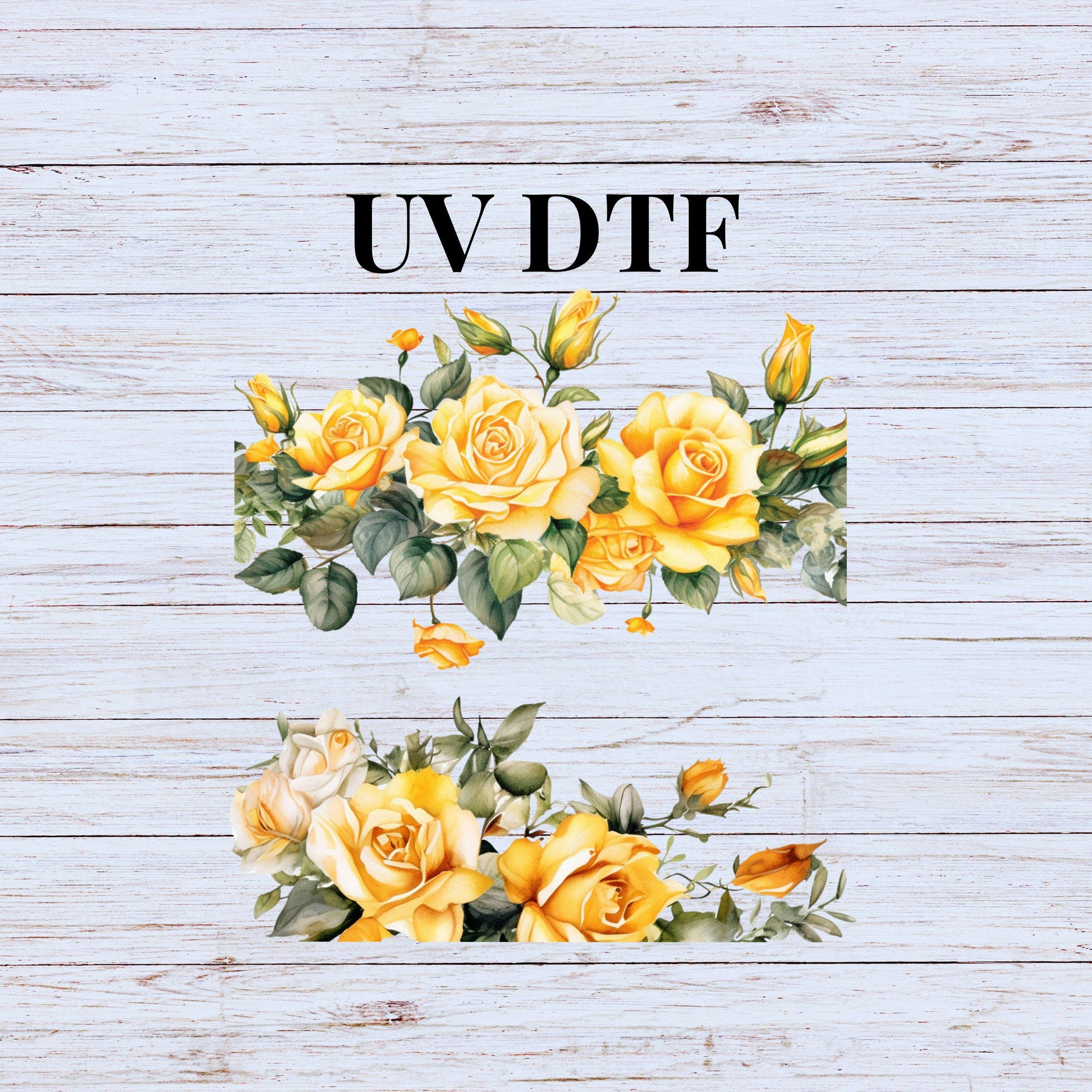 UV DTF Sticker print. Yellow roses wrap decal, tumbler decal. UV wrap for glass can tumbler. #5235