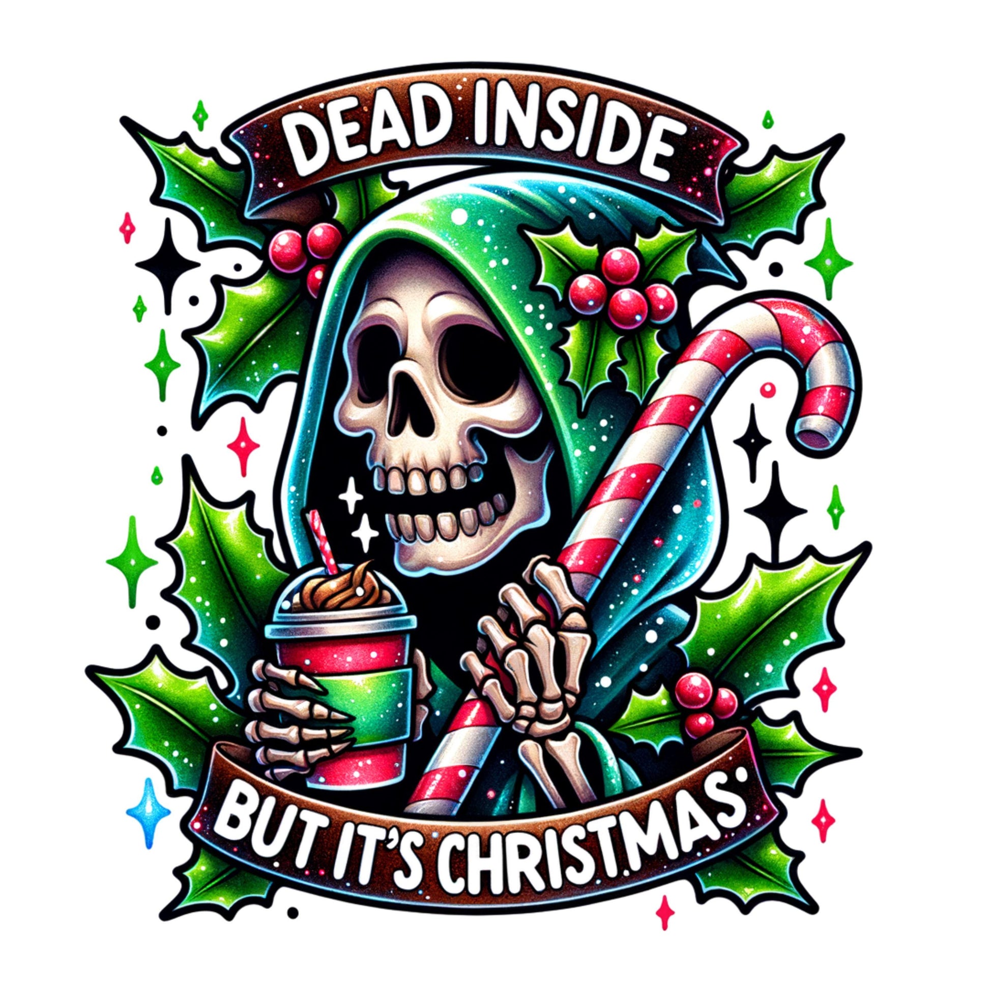 UV DTF Sticker print Dead inside but it's Christmas decal, tumbler decal, permanent sticker. #7231